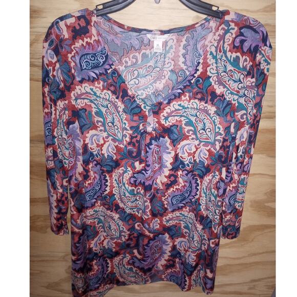 Cato Tops - Women's Cato XL Paisley Top Blouse Lightweight Boho Keyhole Flowy
